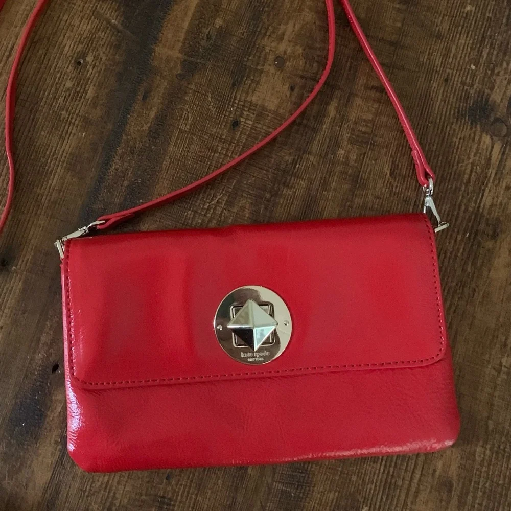Kate Spade Red Fanfare Missy Patent Leather Clutch Crossbody Bag